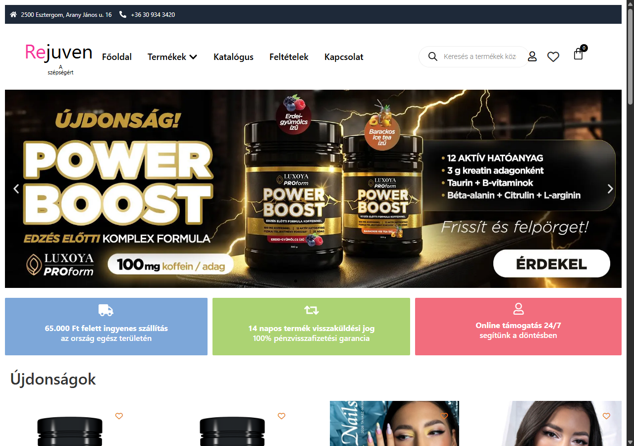 Rejuven.hu webshop kezdőoldal képernyőképe
